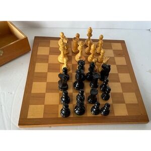 Wooden Chess Set with Storage Box Carved Pieces 12.5in Board Classic Complete